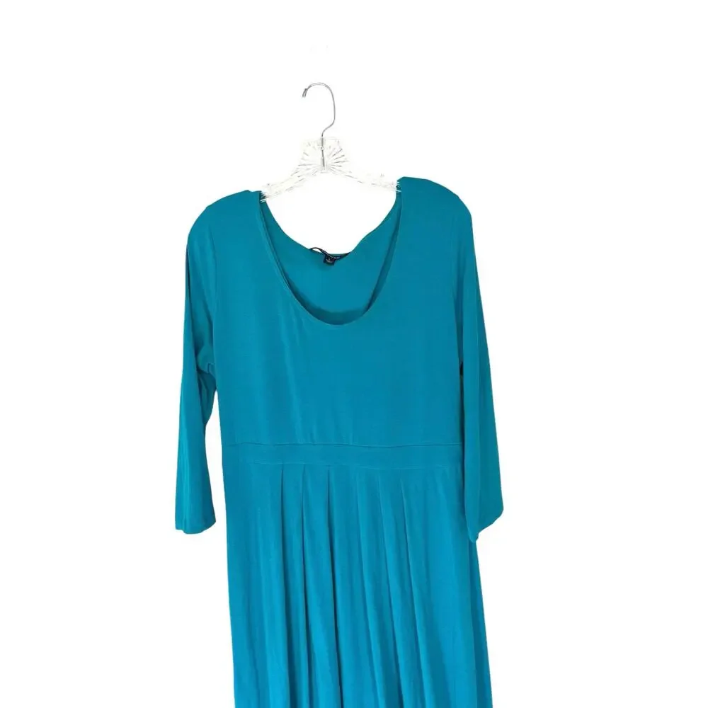 Chadwicks Maxi‎ Dress Blue Pleated Round Neck Long Sleeve Cottagecore Large